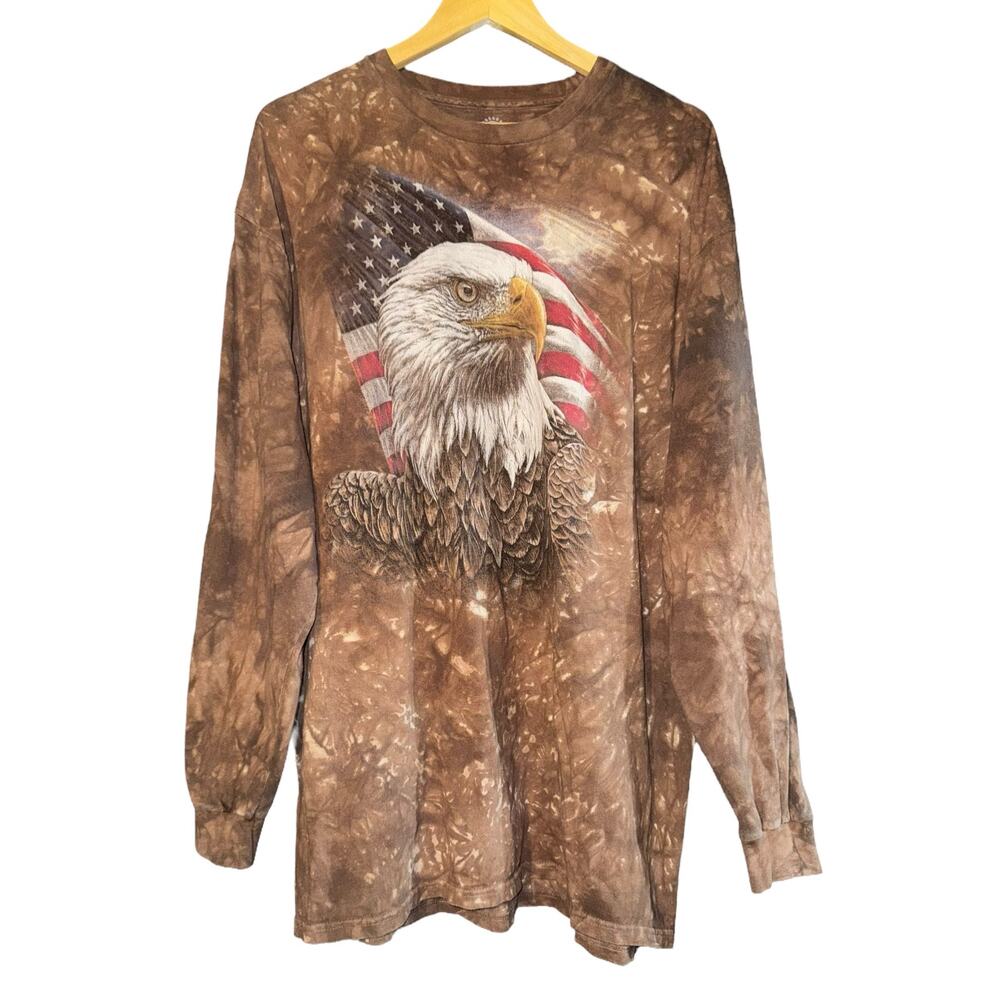 The Mountain‎ Shirt Mens XXL Brown Long Sleeve Bald Eagle USA Flag Tie Dye